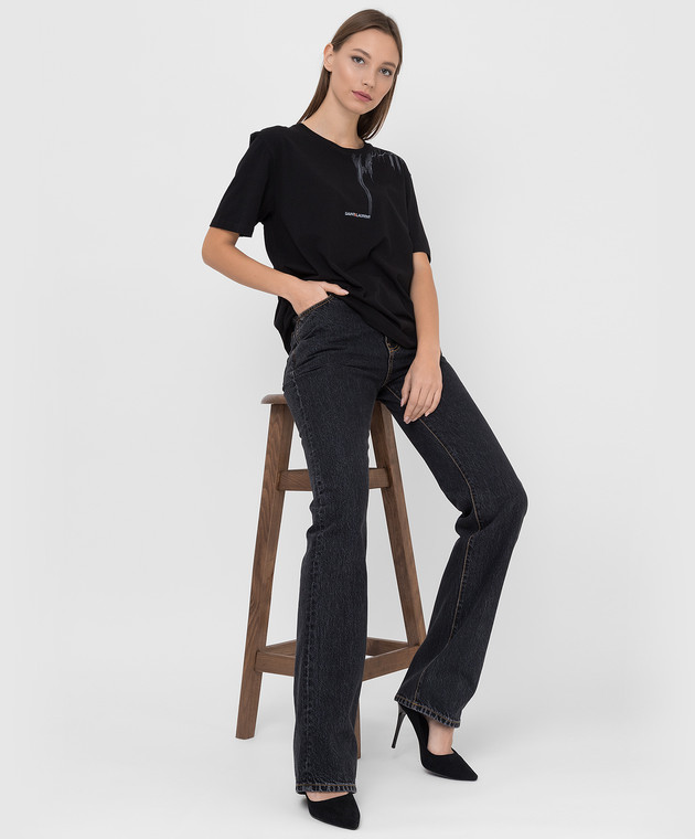 Saint Laurent Черная футболка с принтом логотипа 673437Y36MA изображение 2
