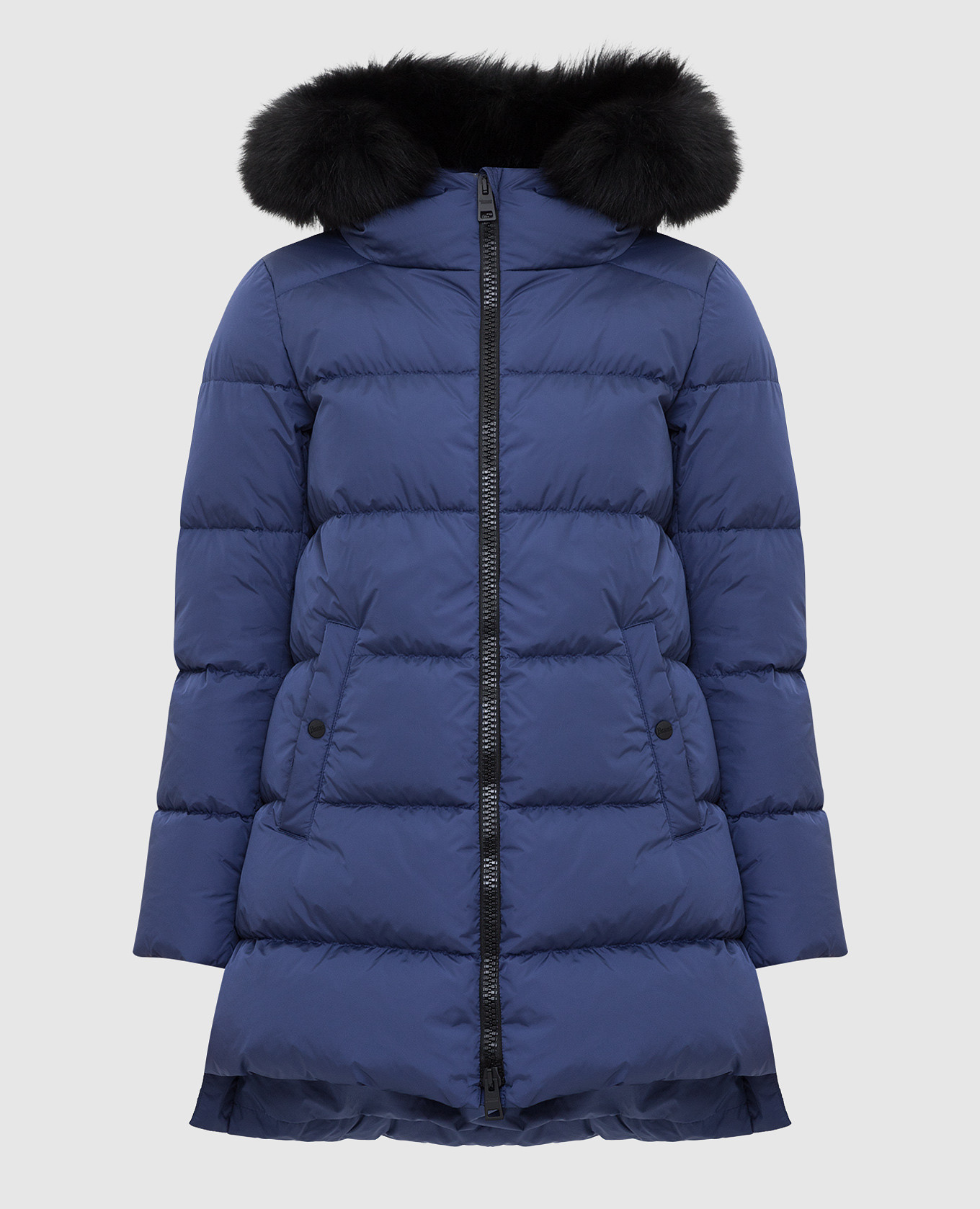 

Синяя пуховая куртка с мехом песца, Синий, Куртки