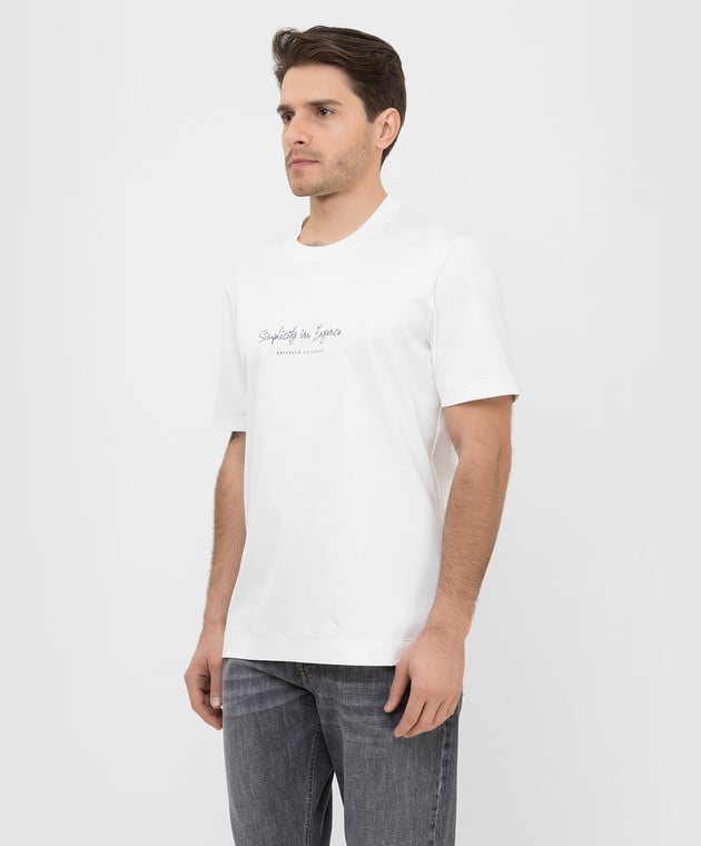 Brunello Cucinelli Светло-бежевая футболка с принтом M0T618410 изображение 3