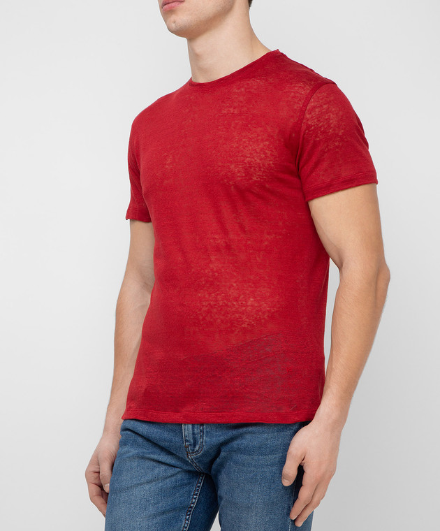 ISAIA Красная футболка из льна MC0154J0103 изображение 3
