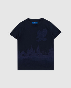 Stefano Ricci Не вкл Детская темно-синяя футболка с вышивкой YNH84001MS803