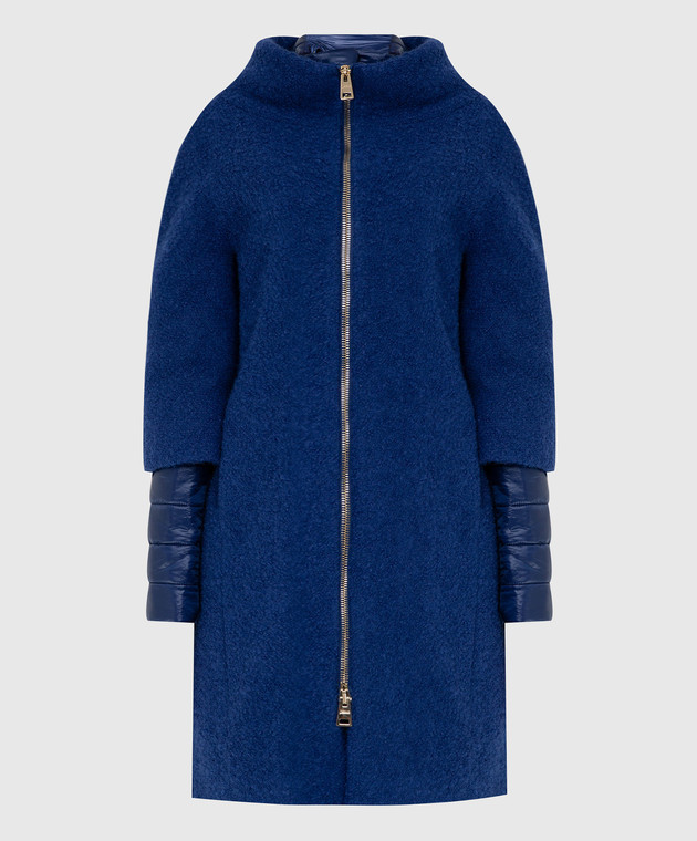 Herno Синее комбинированное  пальто CA0377D33159