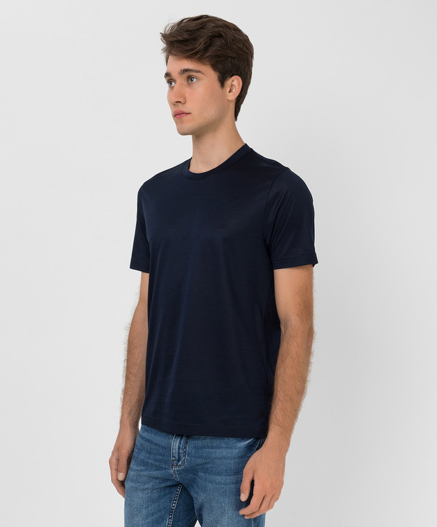Bertolo Cashmere Темно-синя футболка з вишивкою емблеми 000252001912 зображення 3
