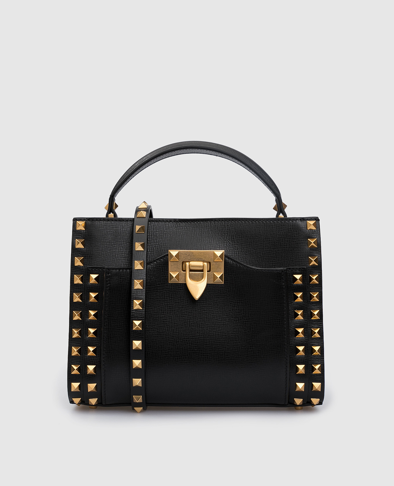 

Черная кожаная сумка Rockstud с логотипом, Черный, Сумки через плечо