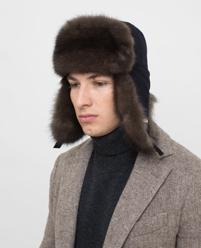 Loro Piana Темно-синя шапка з кашеміру з хутром соболя FAG4600z