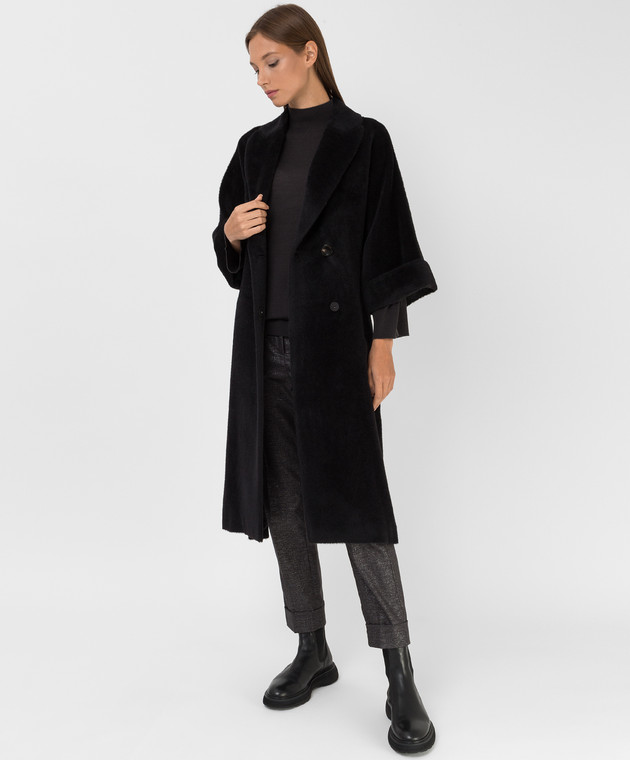 Peserico Черное пальто из альпаки и шерсти S20051A03195 изображение 2