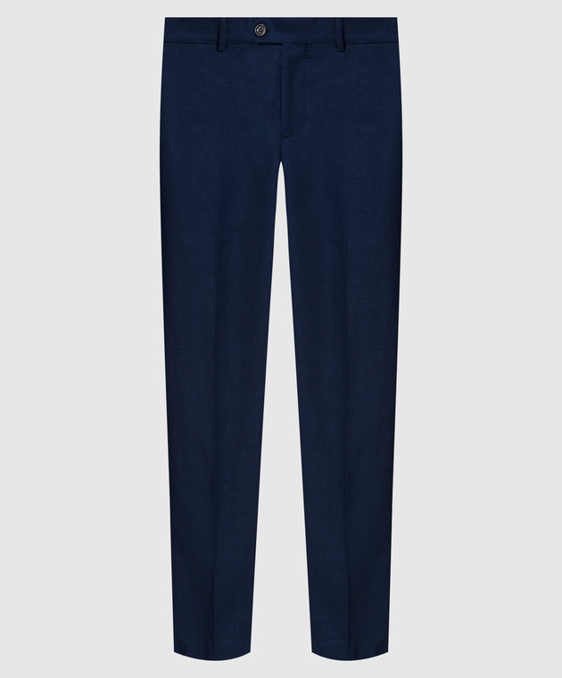 Brunello Cucinelli Темно-синие брюки из льна, шерсти и шелка MD495PA0Z