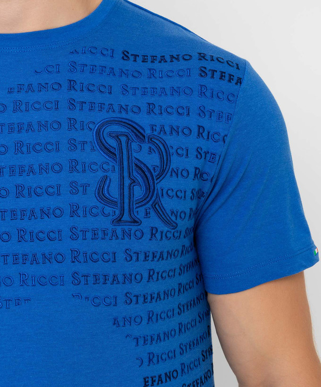 Stefano Ricci Синя футболка з вишивкою логотипу MNH1401350803 зображення 5