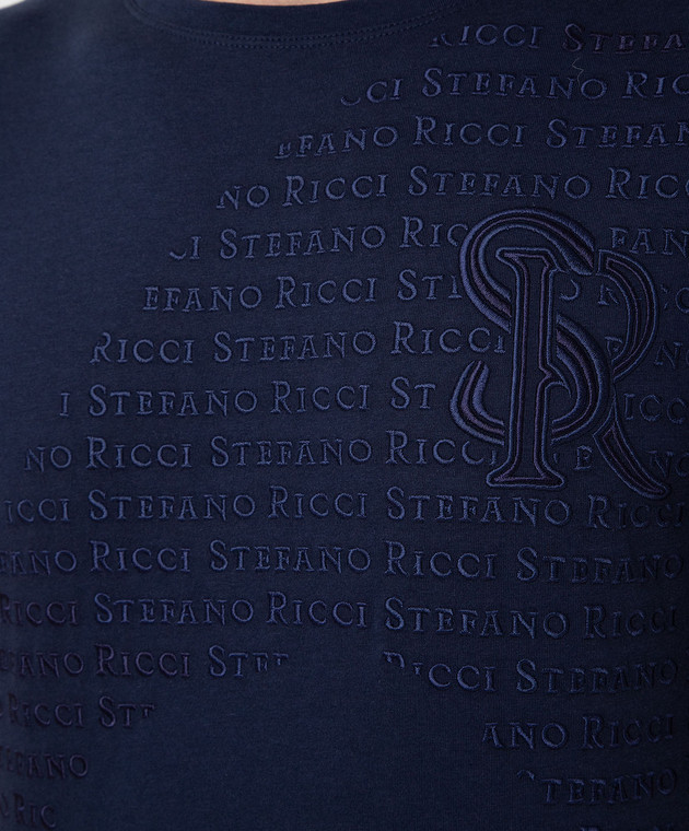 Stefano Ricci Темно-синя футболка з вишивкою логотипу MNH1401350803 зображення 5