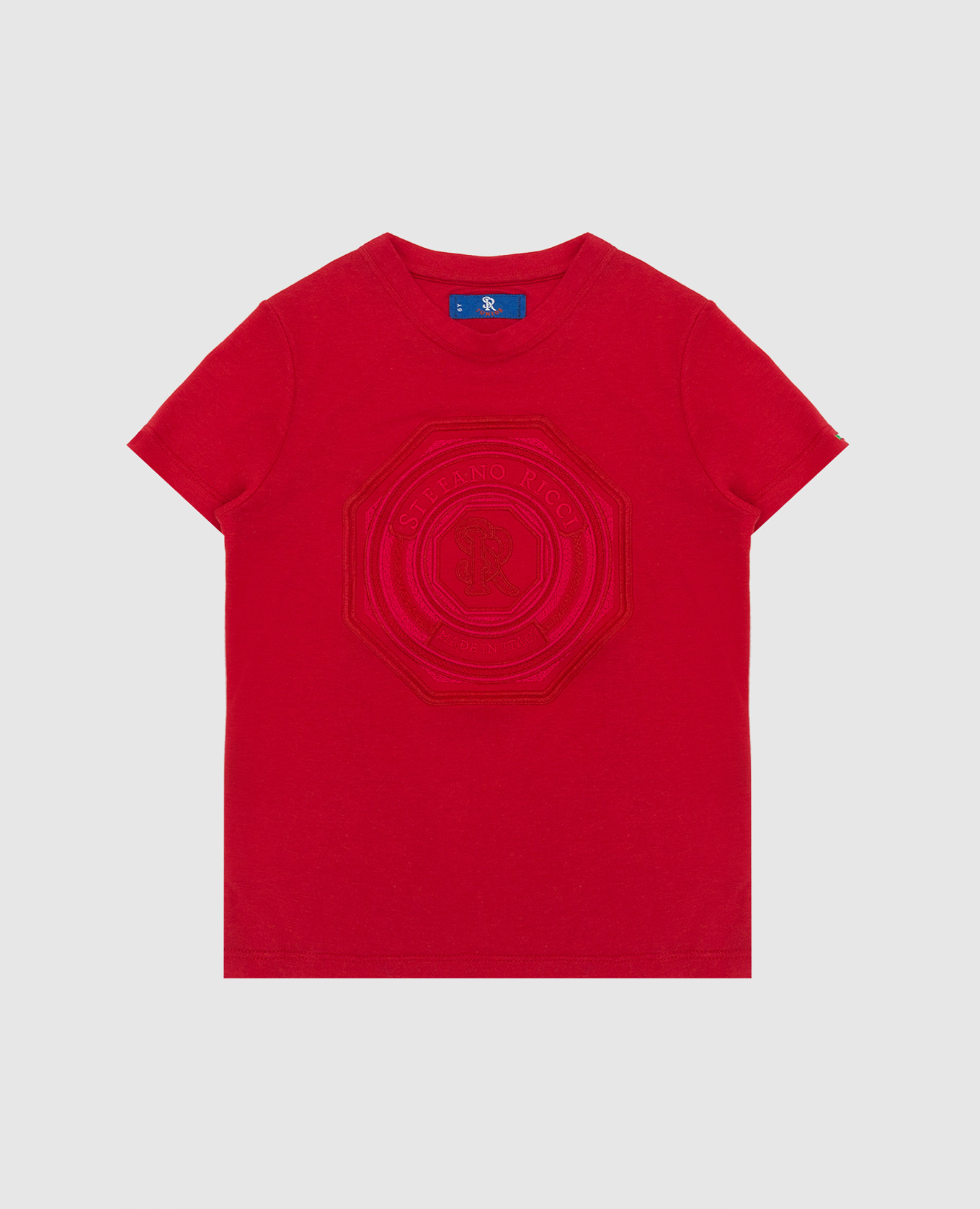 Children's red t-shirt with monogram embroidery