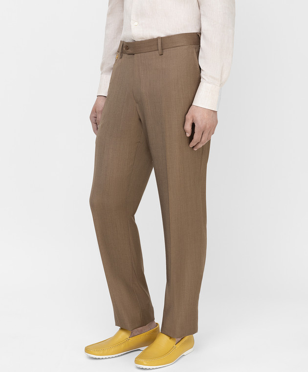 Stefano Ricci Темно-бежевые брюки из шерсти, кашемира и шелка M5T22SR2TAWCK300 изображение 3