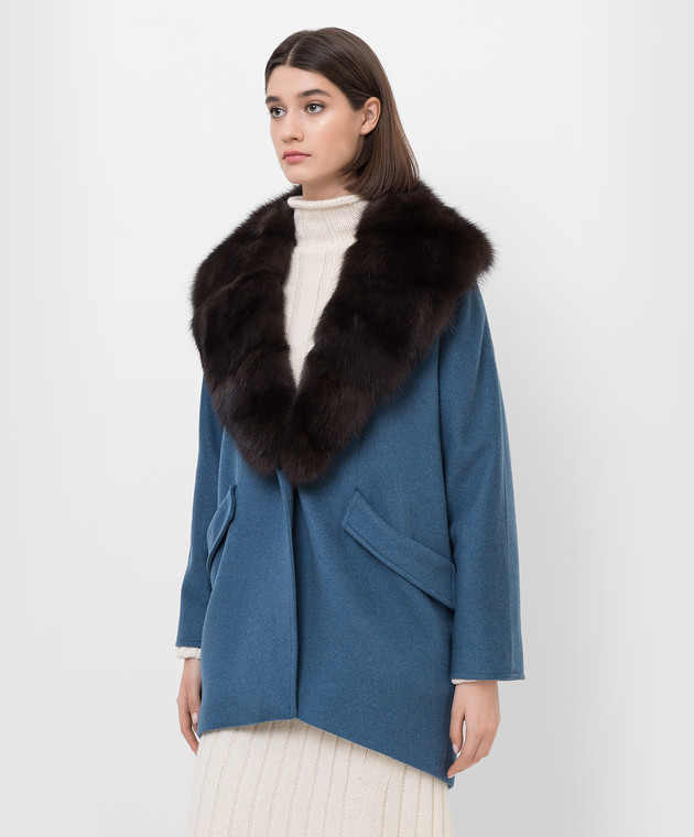 Real Furs House Пальто из кашемира с мехом соболя QSR433 изображение 3