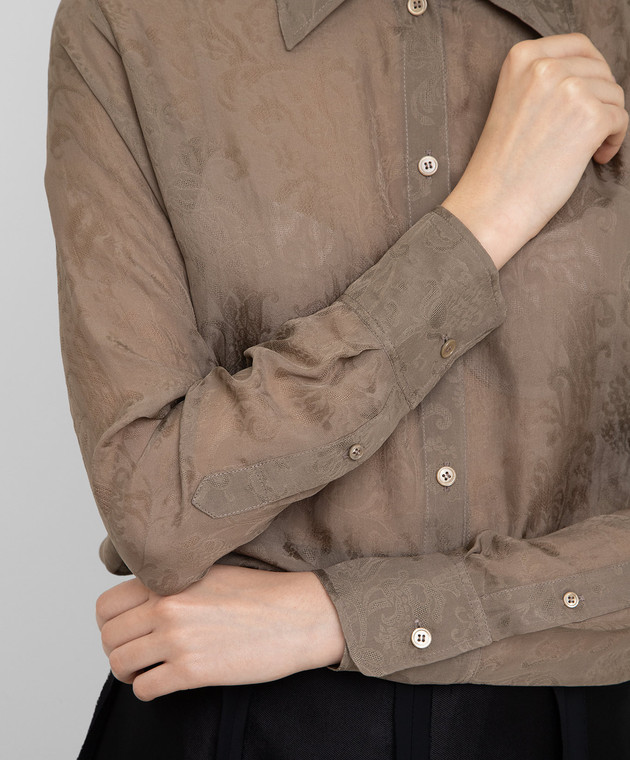 NINA RICCI Темно-бежевая блуза из шелка 20HCTO020SE1351 изображение 5