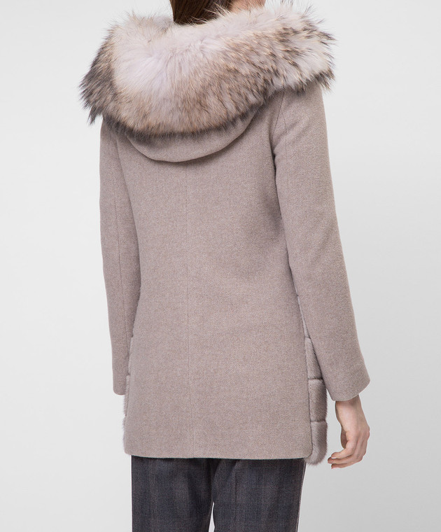 Real Furs House Бежевое пальто с мехом енота 922RFH изображение 4