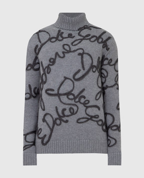 Dolce&Gabbana Сірий светр з вовни, шовку і кашеміру в вишивку логотипу GXG58ZJAW9E