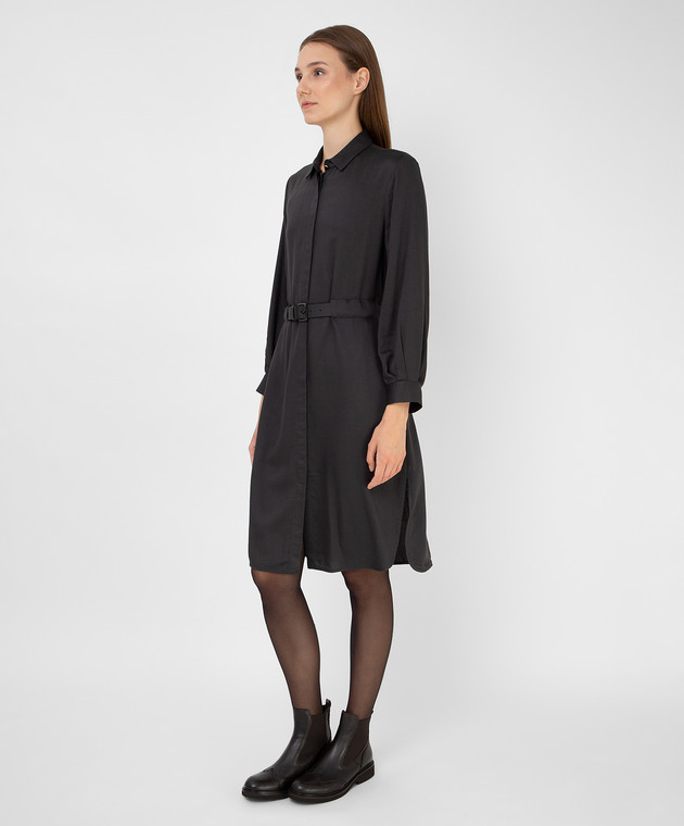 Peserico Темно-серое платье-рубашка с разрезами S02008A02686 изображение 3