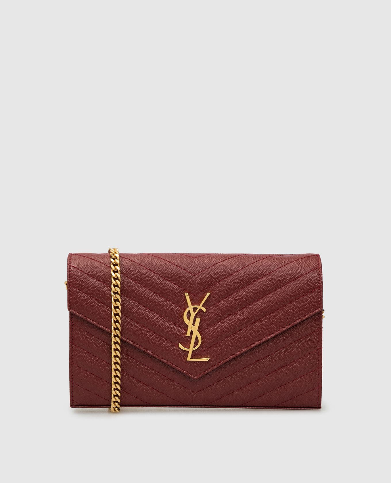 

Бордовый кожаный клатч 'Monogram' на цепочке Saint Laurent, Клатчи