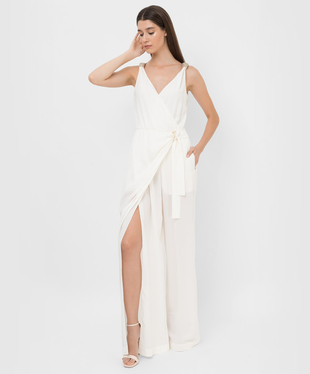 Brunello Cucinelli White silk jumpsuit with slit and chains MF906BO799 image 2