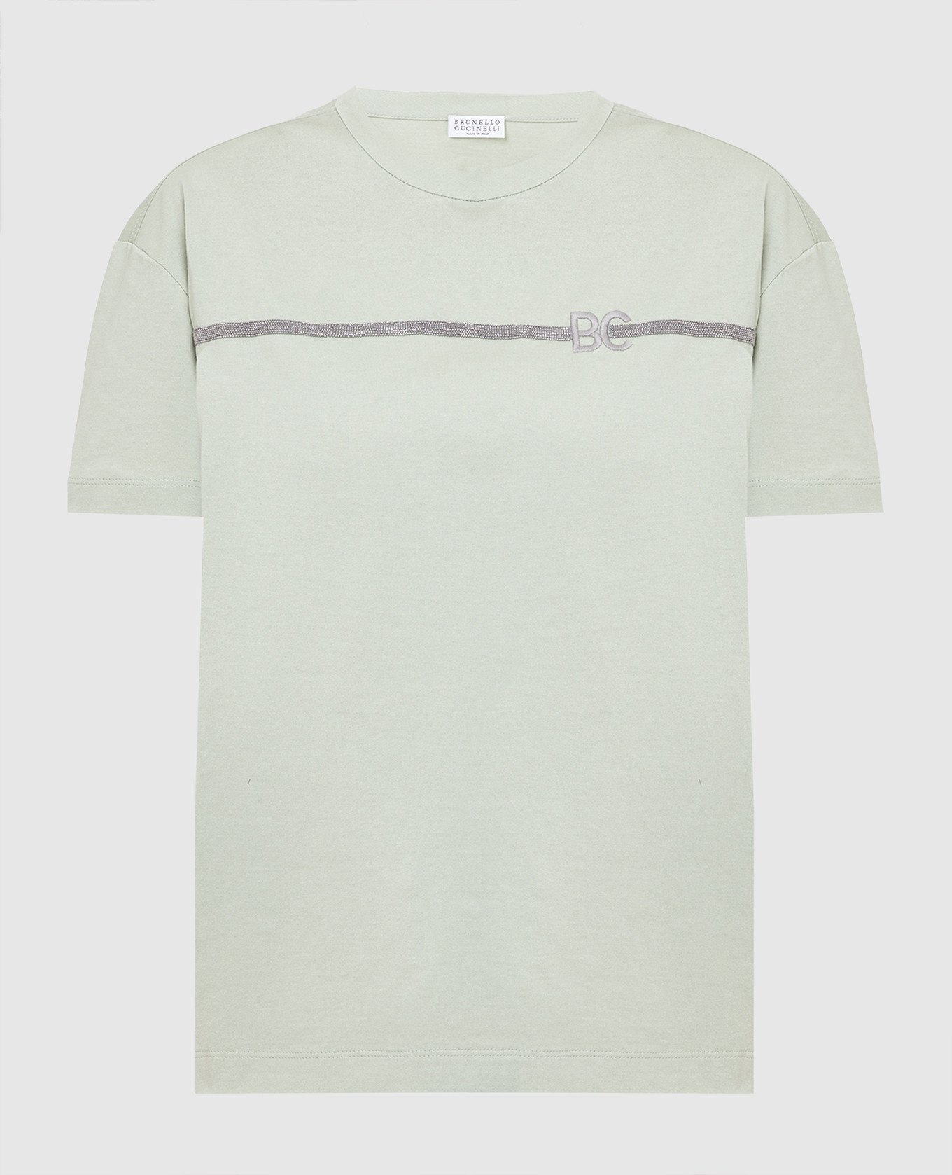 Оливковая футболка с цепочками и монограммой