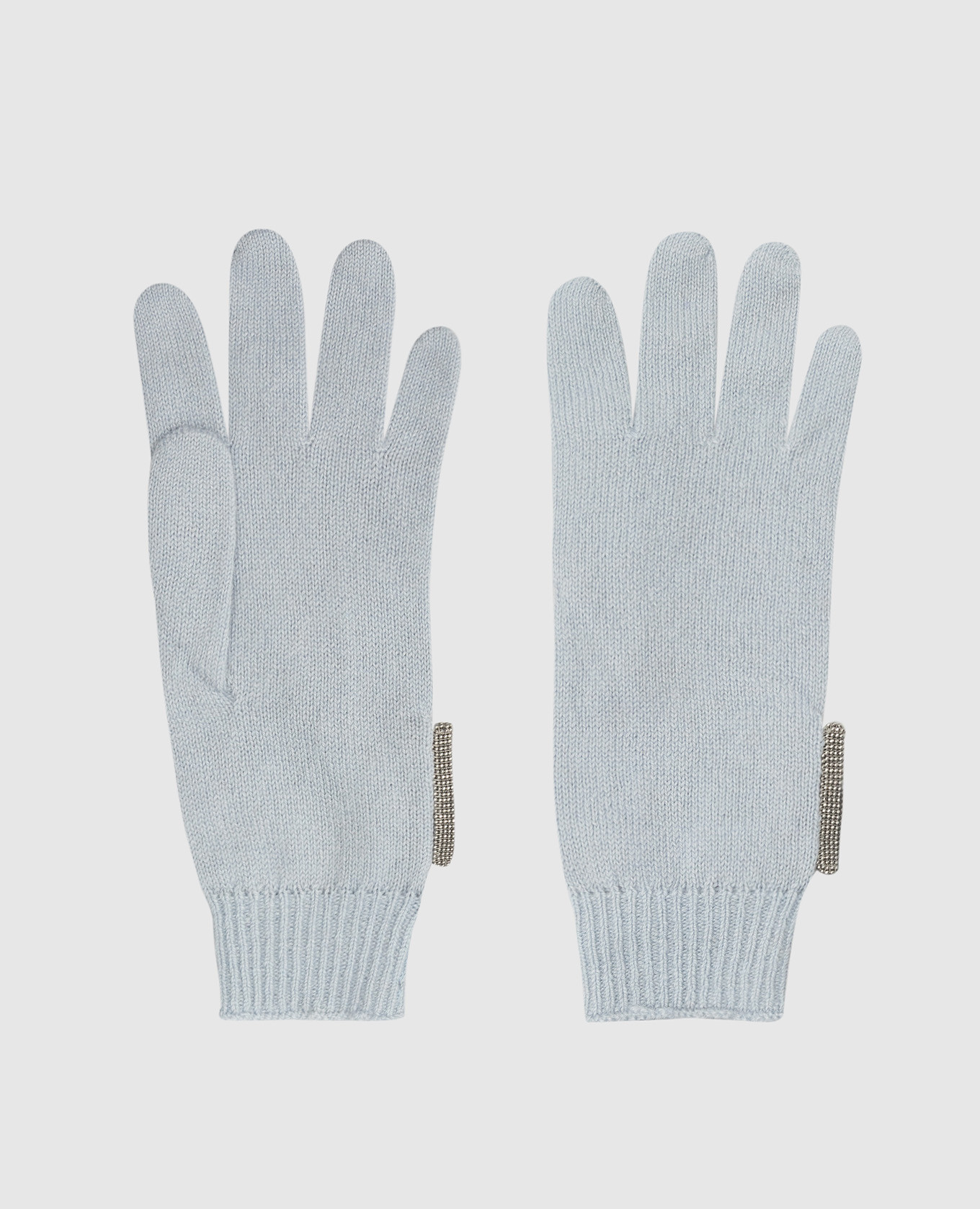 Baby blue cashmere gloves with chains