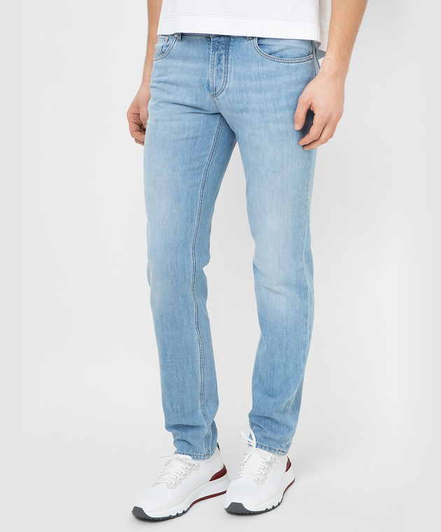 Brunello Cucinelli Голубые джинсы с эффектом потертости ME228D2220 изображение 3