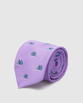 Stefano Ricci Детский сиреневый шелковый набор из галстука и платка-паше в узор YDHNG600