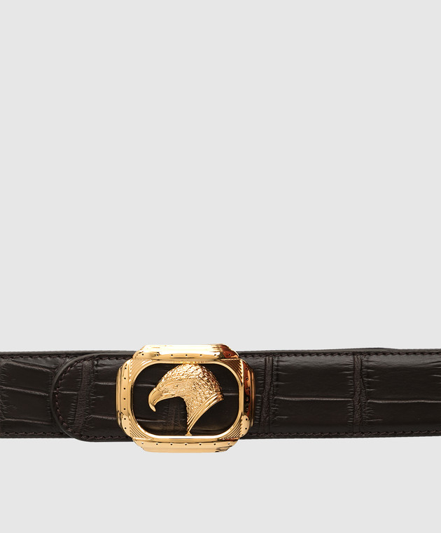 Stefano Ricci Темно-коричневый ремень из кожи крокодила с эмблемой логотипа N381CSC556O изображение 4