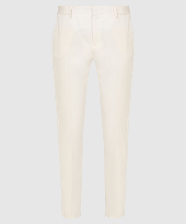 Saint Laurent Светло-бежевые брюки из шерсти 516111