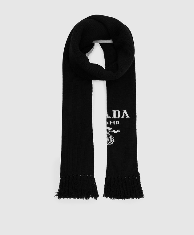 Prada Чорний шарф з вовни кашеміру з візерунком логотипу UMS3921YMW