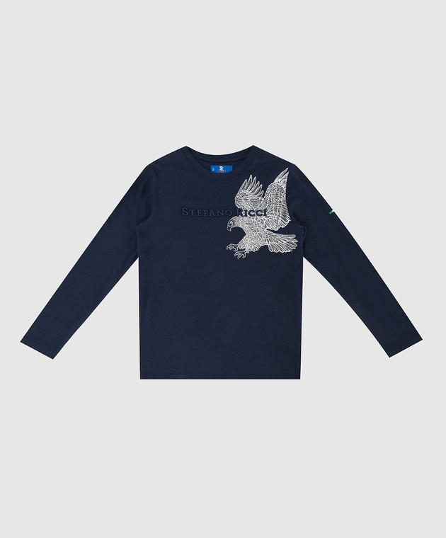 Stefano Ricci Детский темно-синий лонгслив с вышивкой логотипа YNH8400041803