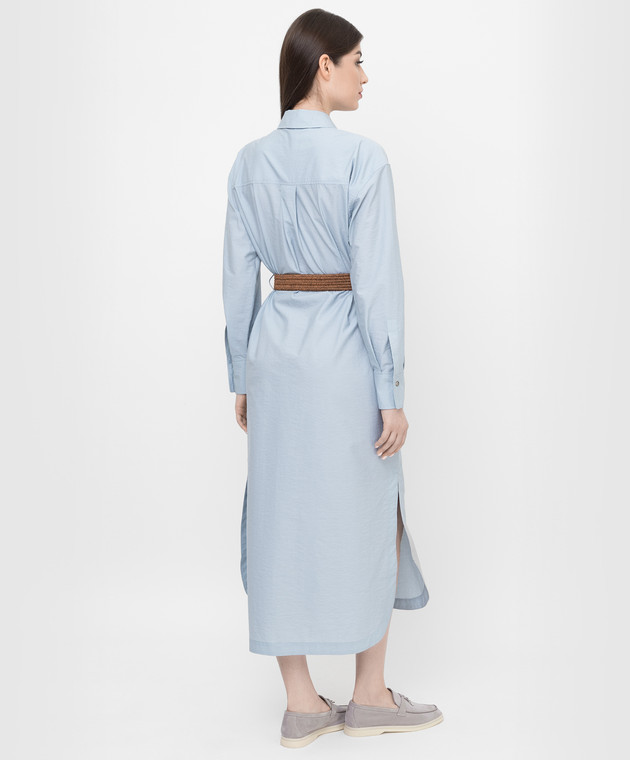 Brunello Cucinelli Голубое платье-рубашка с разрезами и цепочками M0F79A4908 изображение 4