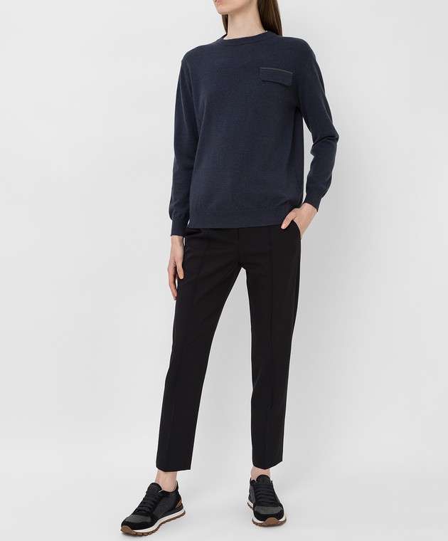 Brunello Cucinelli Темно-синий джемпер из кашемира с нашитыми цепочками M12170400P изображение 2