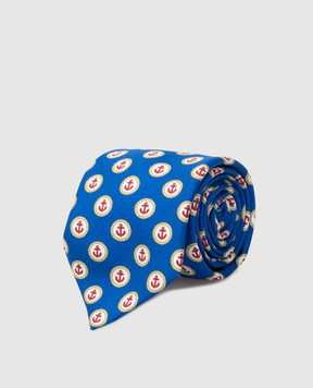Stefano Ricci Дитячий синій шовковий набір з краватки та хустки-паші у візерунок YDHNG800