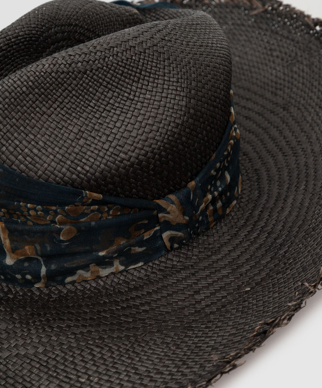 Brunello Cucinelli Графитовая соломенная шляпа с шелковой лентой в узор MCAP90117 изображение 4
