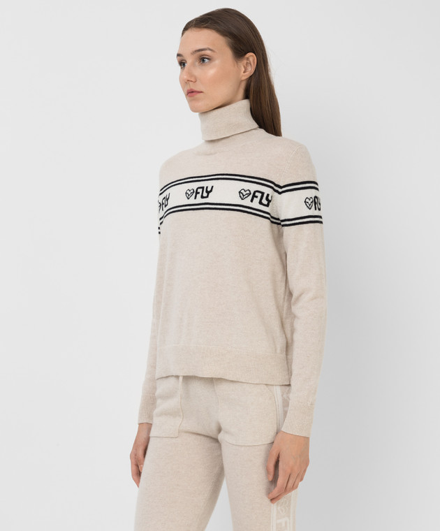 Be Florence Light beige cashmere golf with logo pattern F2110 image 3