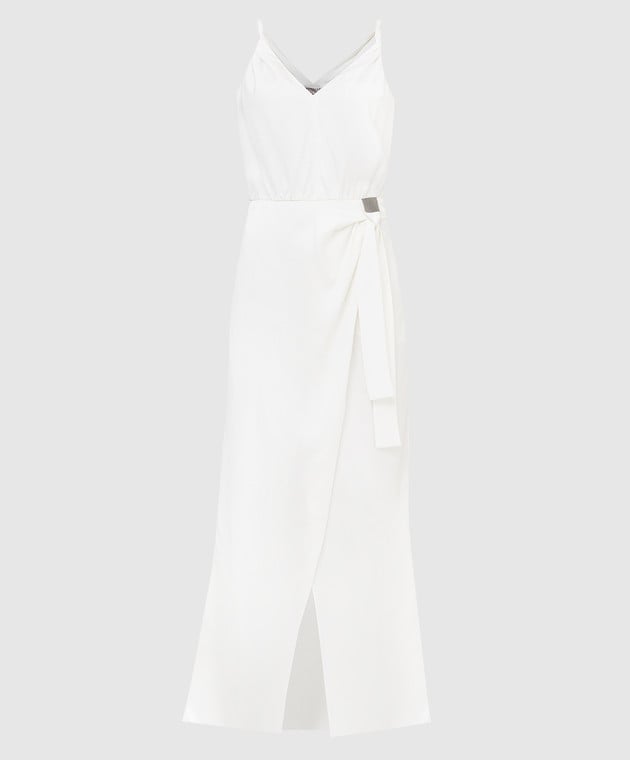 Brunello Cucinelli Белое платье с разрезом и цепочками MH966ABO71