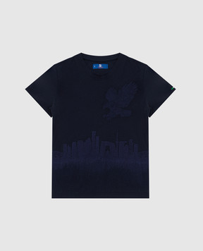 Stefano Ricci Детская темно-синяя футболка с вышивкой YNH84001PC803