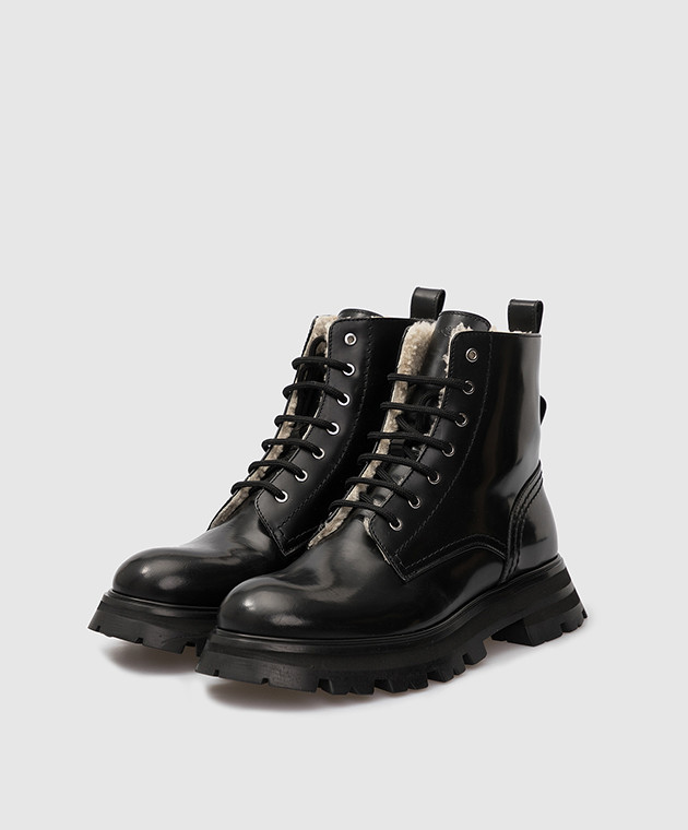 Alexander McQueen - Черные кожаные ботинки на меху 676739WHZ8K купить в  Symbol