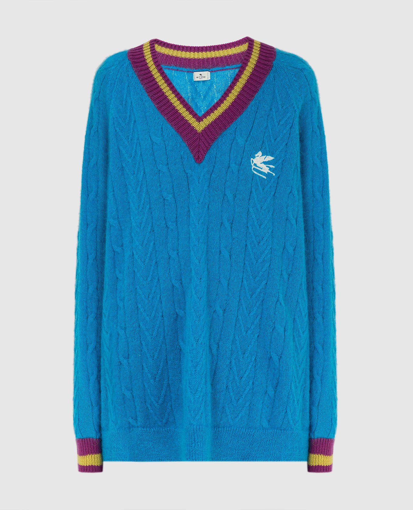 Голубой пуловер с контрастными вставками