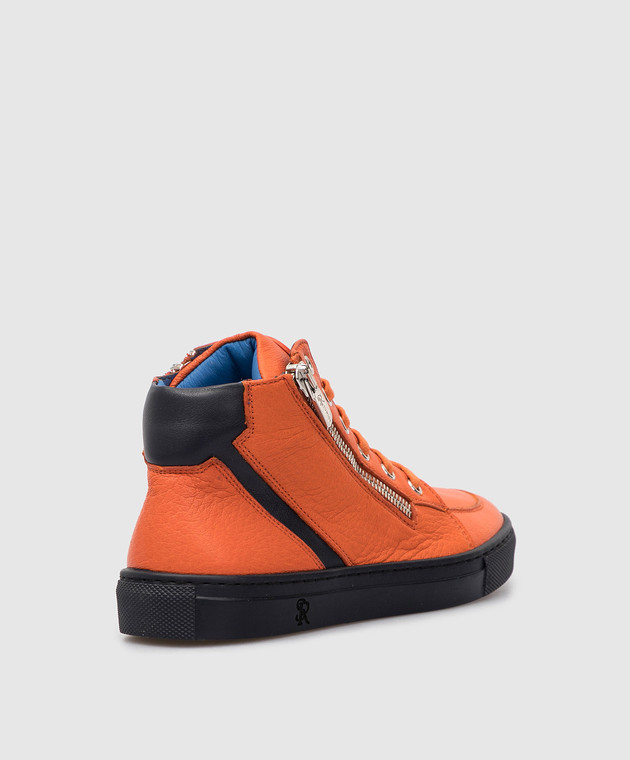 Stefano Ricci Детские оранжевые кожаные хайтопы YRU543G806SKVH изображение 3