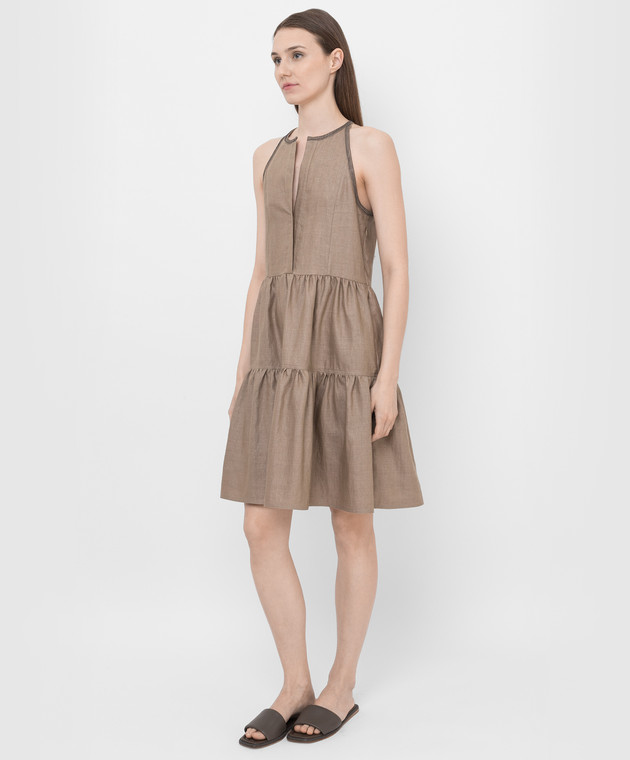 Brunello Cucinelli Темно-бежева сукня з ланцюжками MH135A4884 зображення 3