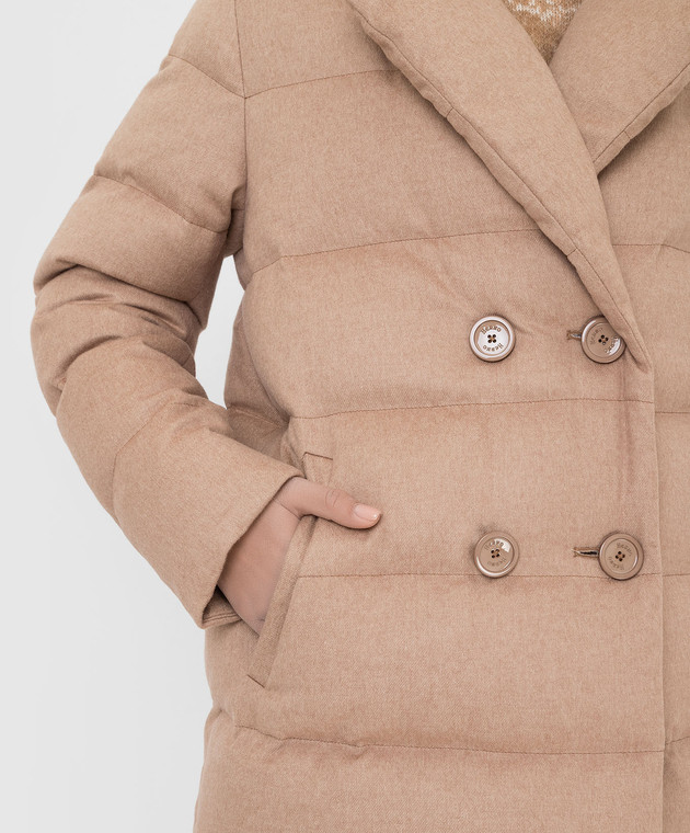 Herno Бежевое пуховое пальто из шелка и кашемира PI1377D38087 изображение 5