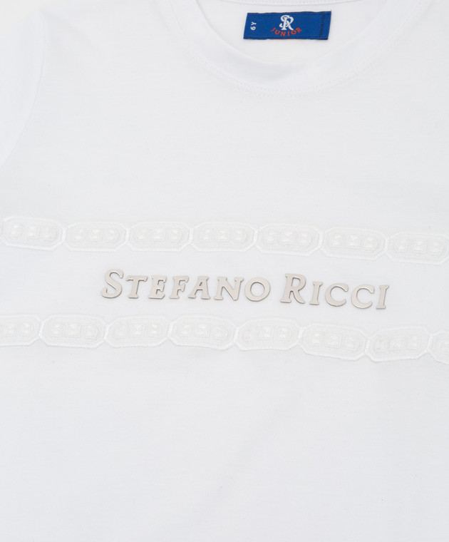 Stefano Ricci Детская белая футболка с логотипом и вышивкой YNH1100370803 изображение 3
