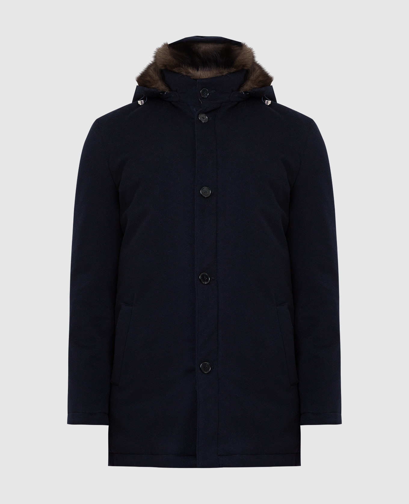 Enrico Mandelli Темно-синее пальто из кашемира на меху соболя A3T7524820