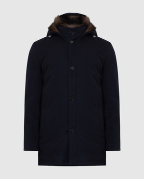 Enrico Mandelli Темно-синє пальто з кашеміру на хутрі соболя A3T7524820