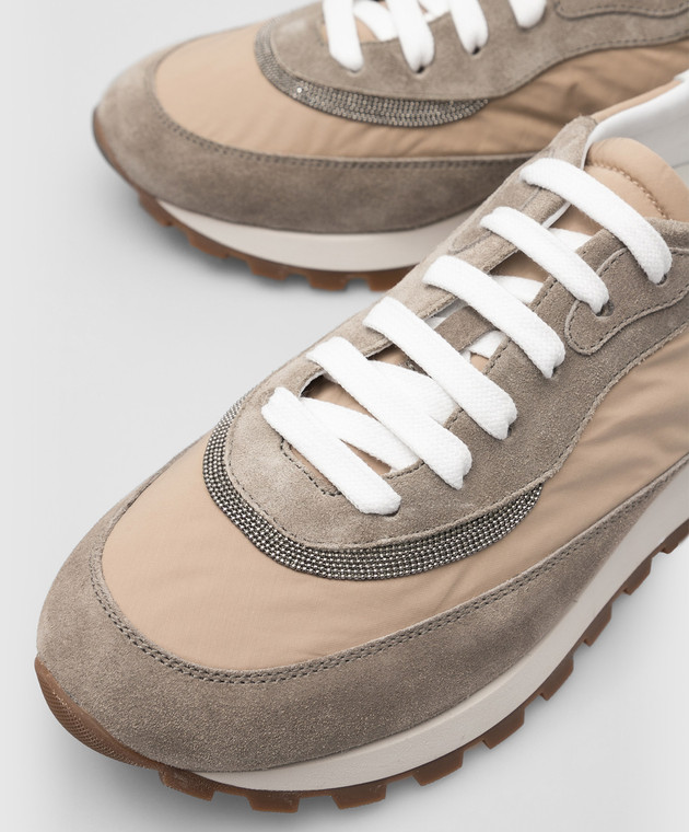 Brunello Cucinelli Бежевые кроссовки с цепочками MZSFG2252 изображение 5