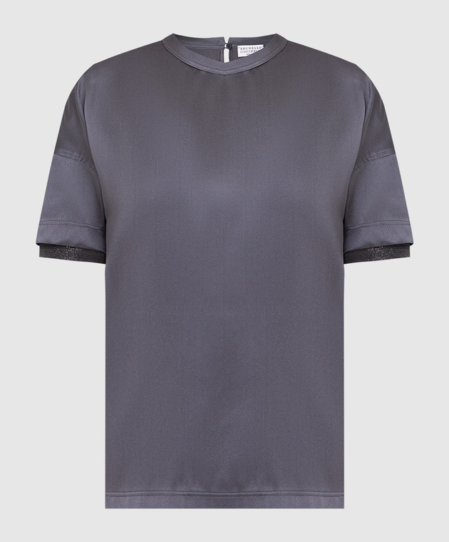 Brunello Cucinelli Темно-серая шелковая футболка с цепочками M0C59DD500