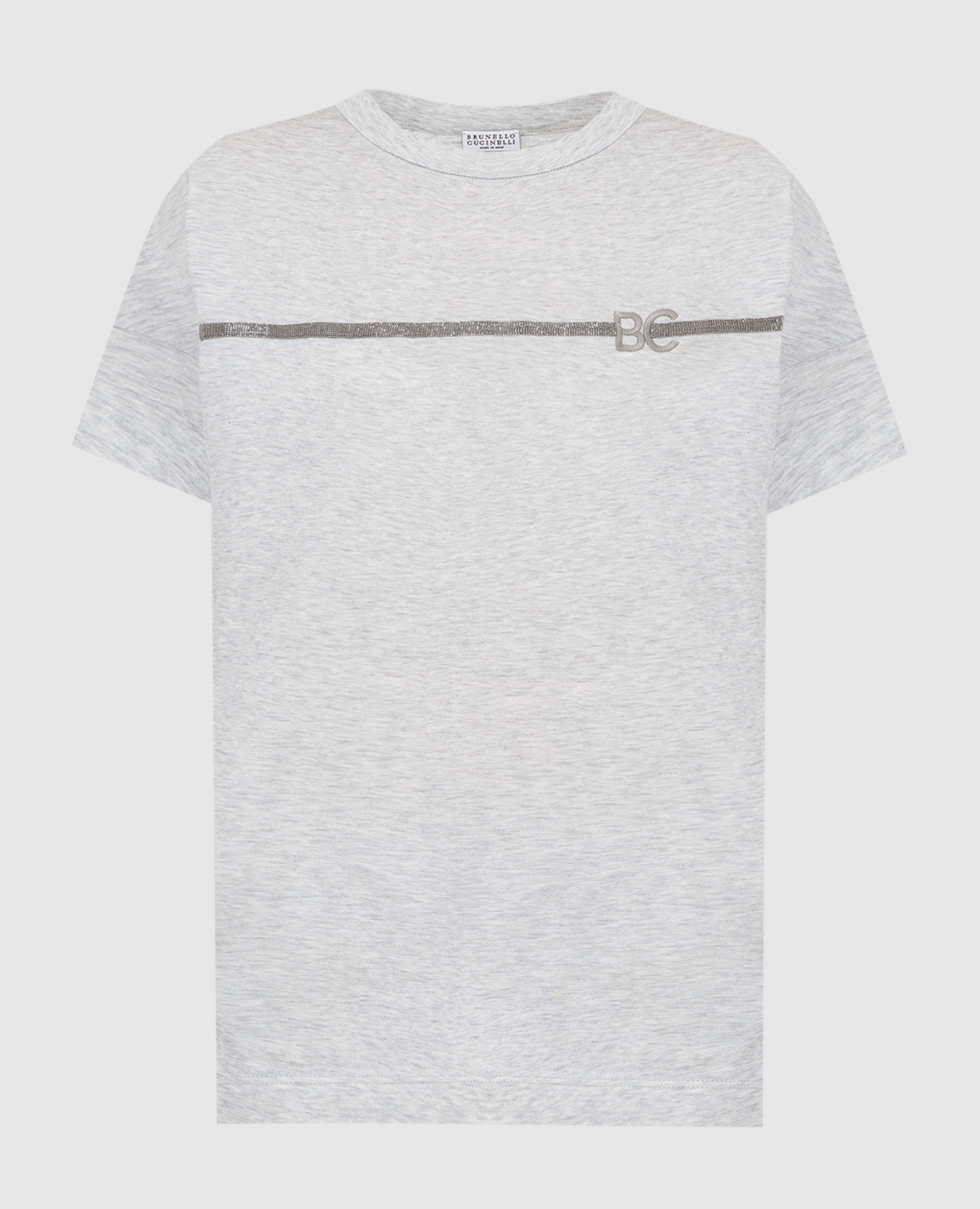 Светло-серая футболка с цепочками и монограммой