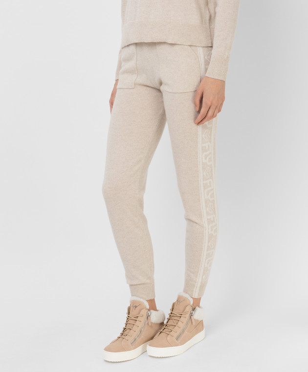 Be Florence Light Beige Patterned Cashmere Joggers F2112 image 3