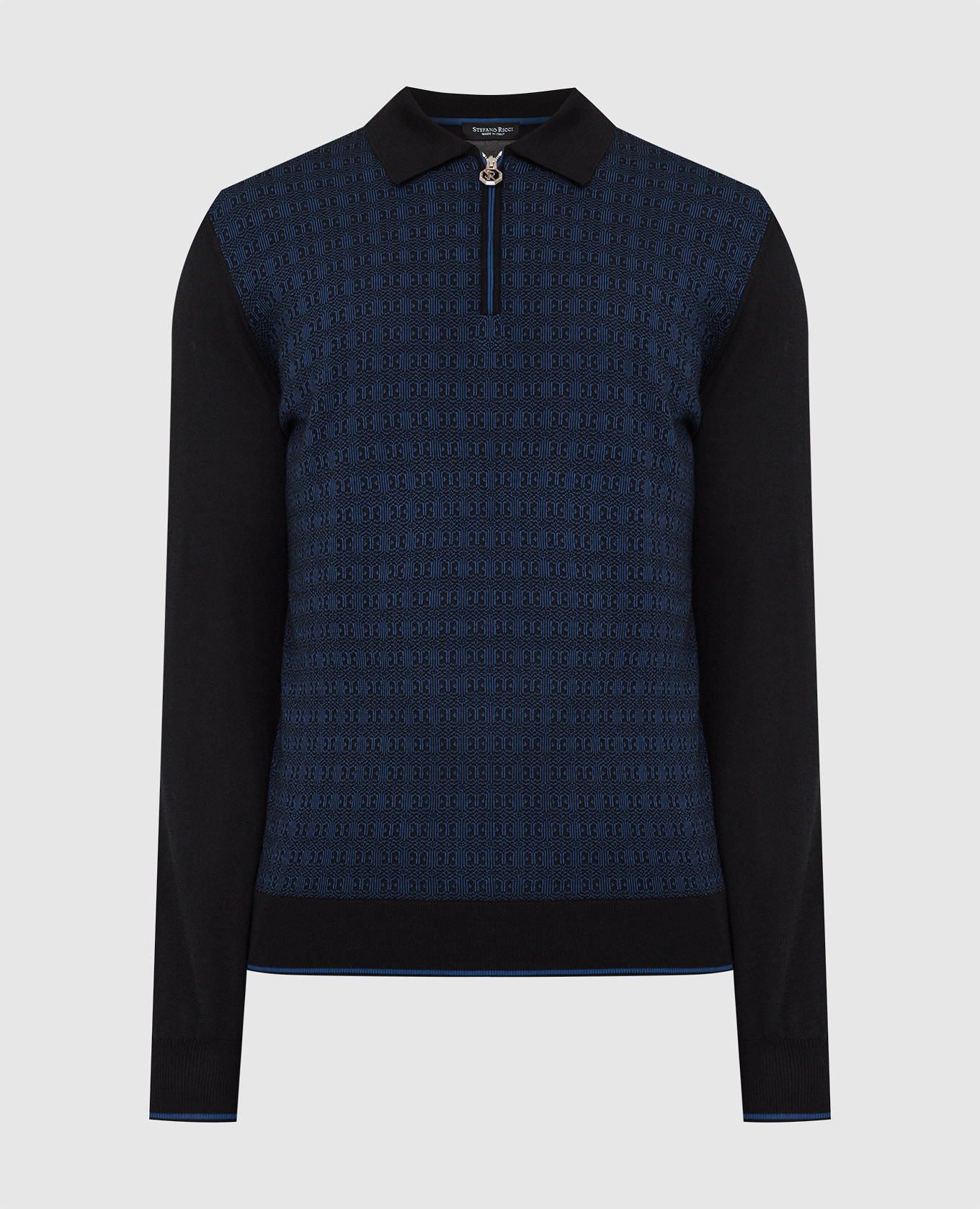 

Черное поло из кашемира и шелка с узором, Черный, Поло